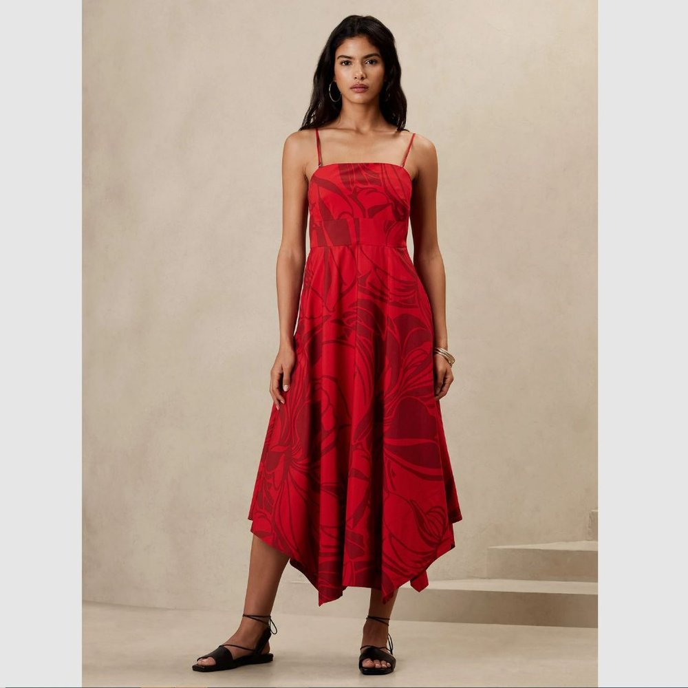 Banana Republic Factory Asymmetrical-Hem Midi Dress Sz 18 Red
